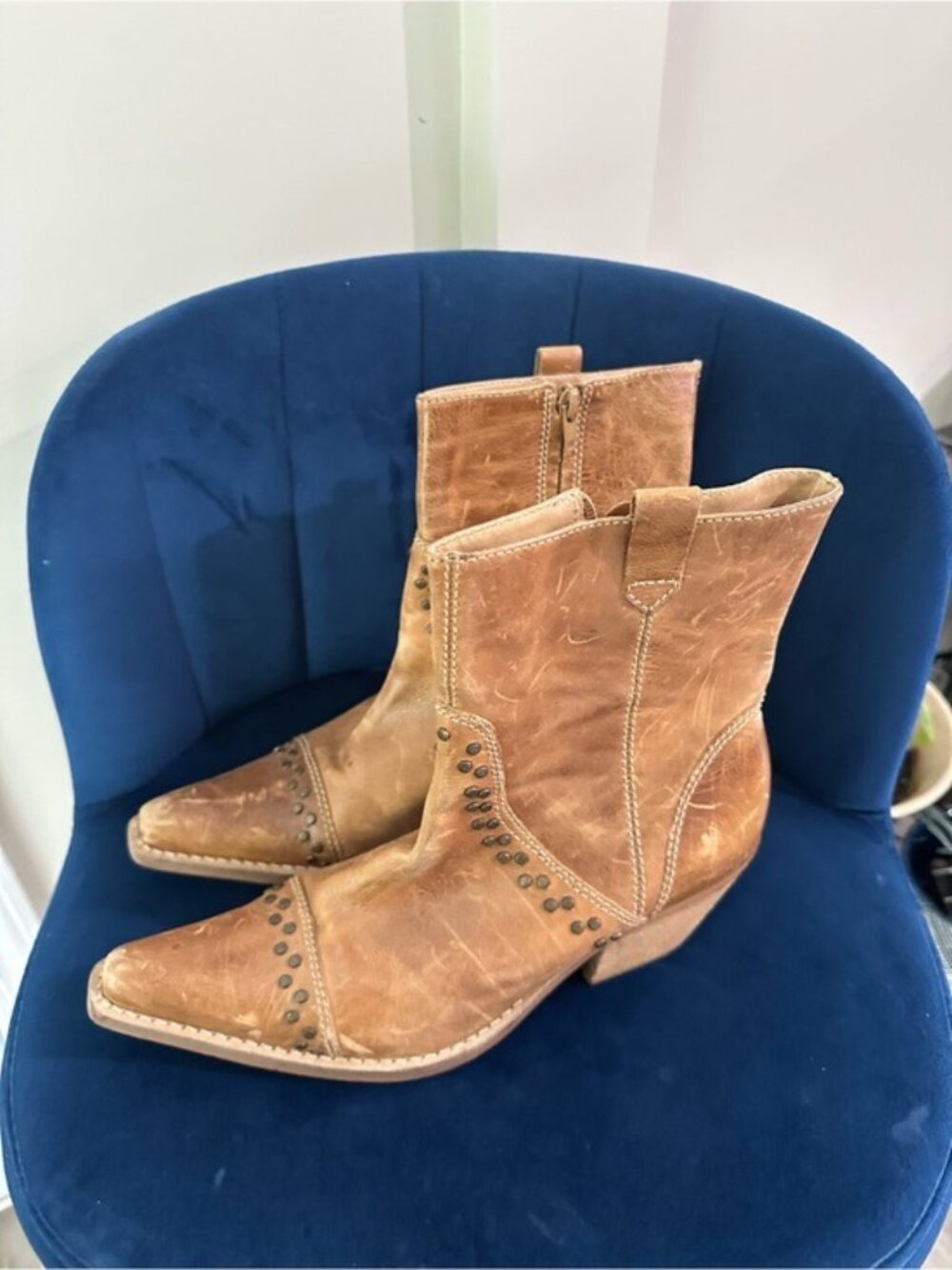 Penny Loves Kenny Studly Do Right Brown Leather Studded Boots Sz 9M Western Boho - Picture 4 of 13